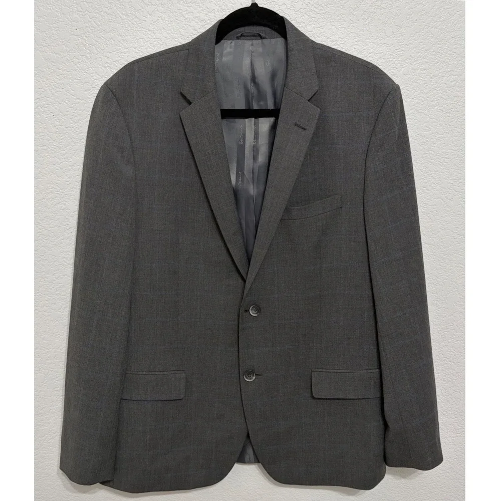 Ben‎ Sherman Mens Grey Plaid Two Button Blazer Suit Jacket 42R